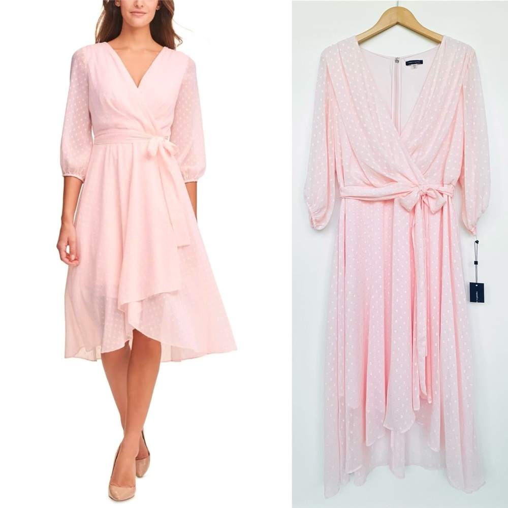 Tommy Hilfiger Pale Pink Asymmetrical Wrap Dress - Picture 2 of 12